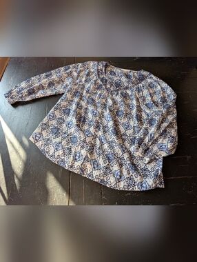 Beach Lunch Lounge Button-down Medium Breezy Geometric Top Coastal Resortcore